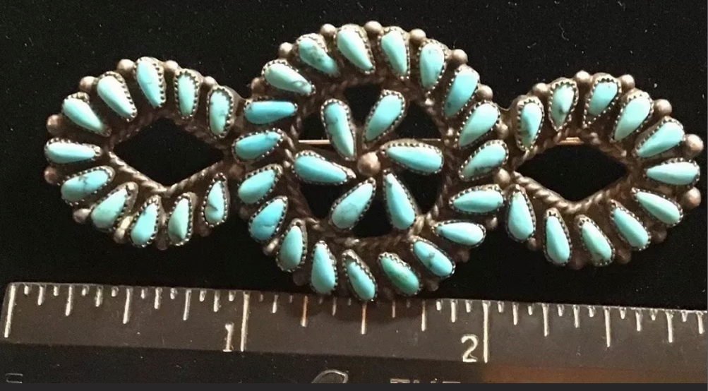 Vintage Zuni Petit Point Turquoise Brooch