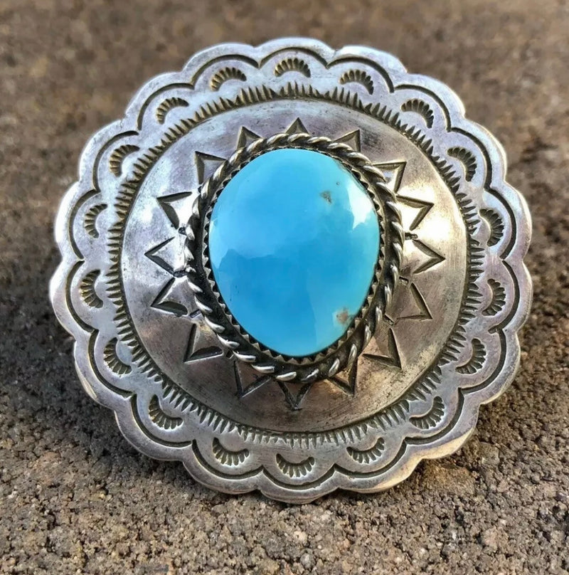 Huge Concho Turquoise Ring