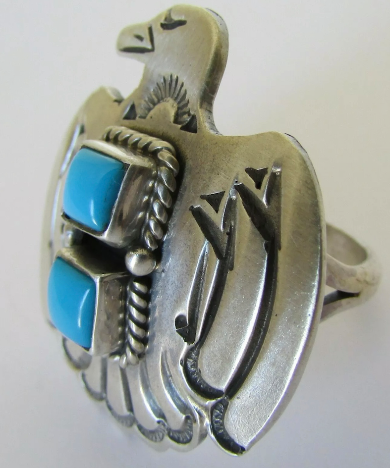 NAVAJO STERLING SILVER TURQUOISE THUNDERBIRD RING