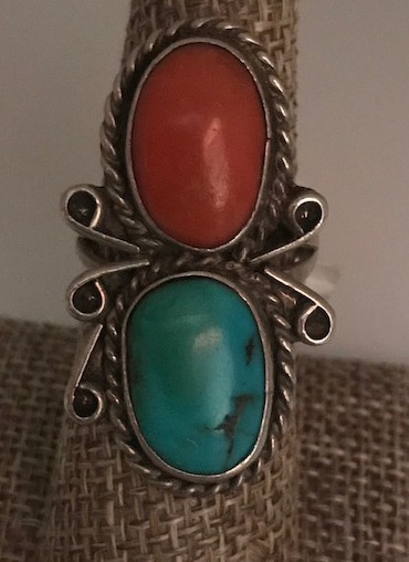 CORAL AND TURQUOISE VINTAGE RING