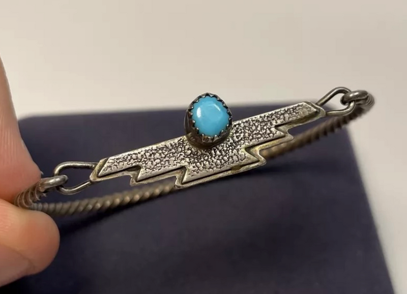 Vintage Sterling Silver and Turquoise Twisted Bangle Bracelet