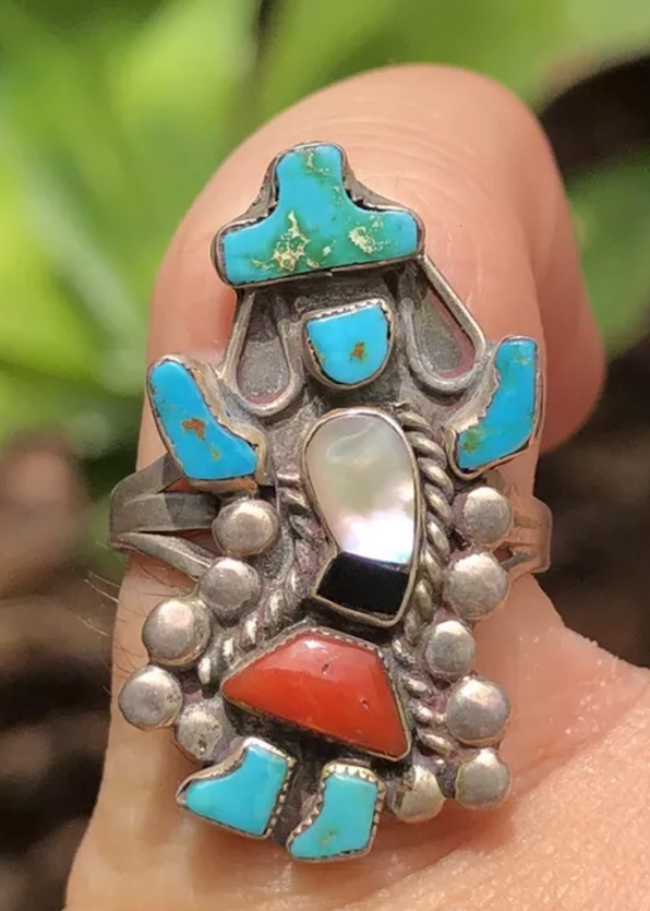 Vintage Zuni Rainbowman Kachina MultStone Ring
