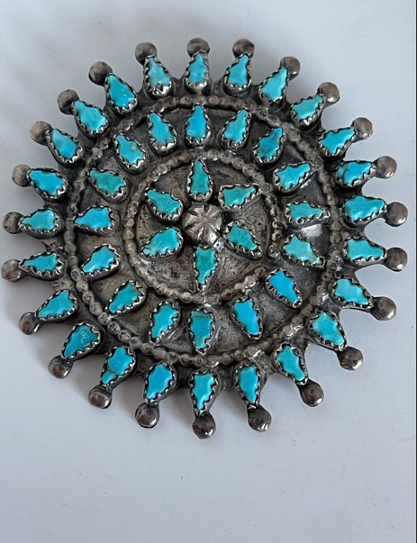 Vintage Sterling Petit Point Turquoise Pin