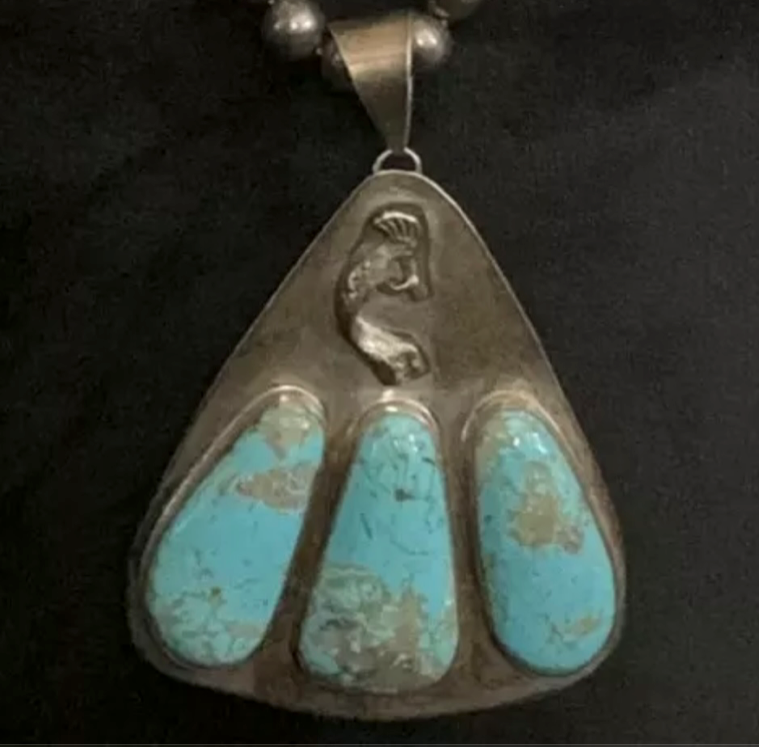 Huge Sterling Silver Turquoise Pendant