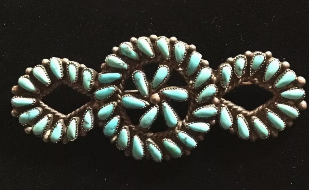Vintage Zuni Petit Point Turquoise Brooch