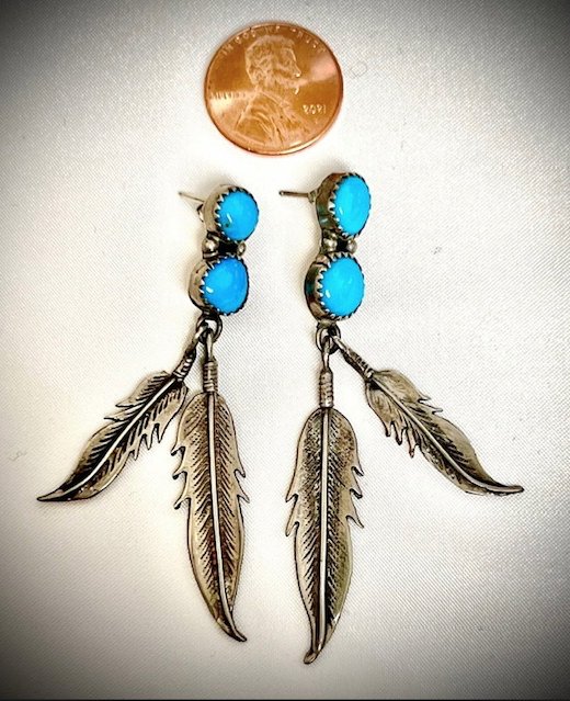 Vintage Navajo Turquoise Feather Earrings