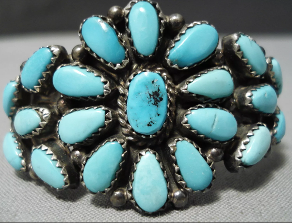 Old Navajo Pretty Girl Turquoise Bracelet Sterling Silver Bell -  Yourgreatfinds